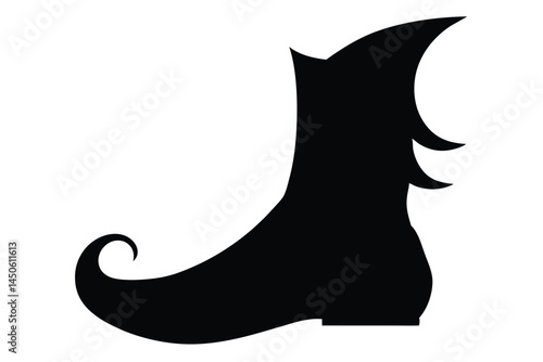 Silhouette of a whimsical witch boot with a curved toe for halloween decorations