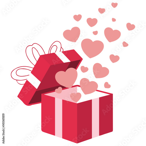 Gift box with heart balloons isolated vector illustration on white background