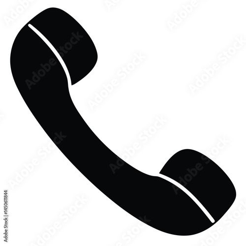 Simple black silhouette of a telephone handset, call icon on a white background