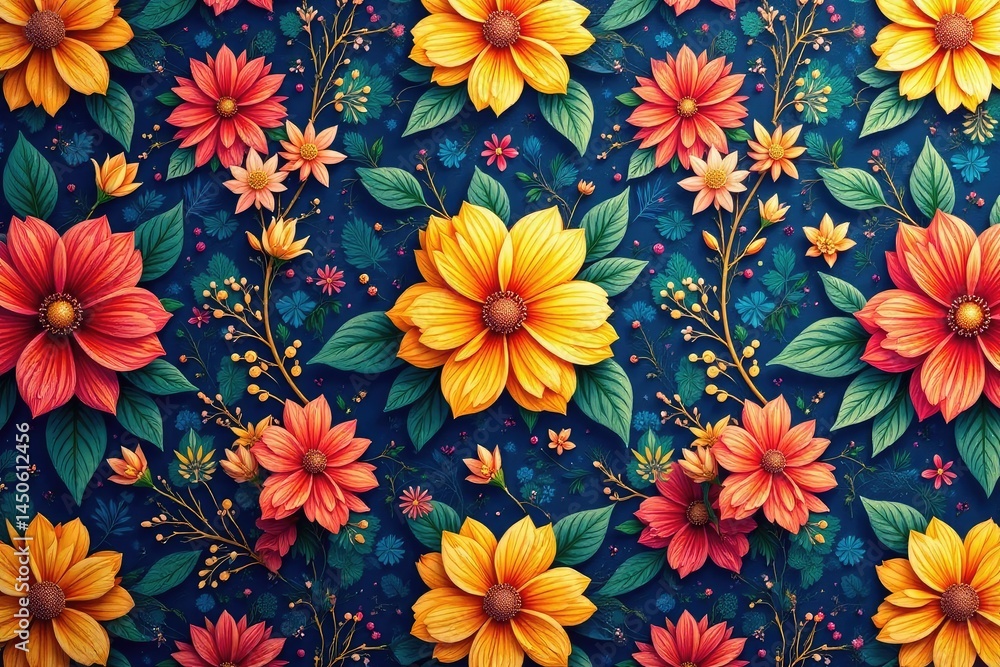 Intricate floral textile design, repeating seamlessly , floral, backdrop, texture