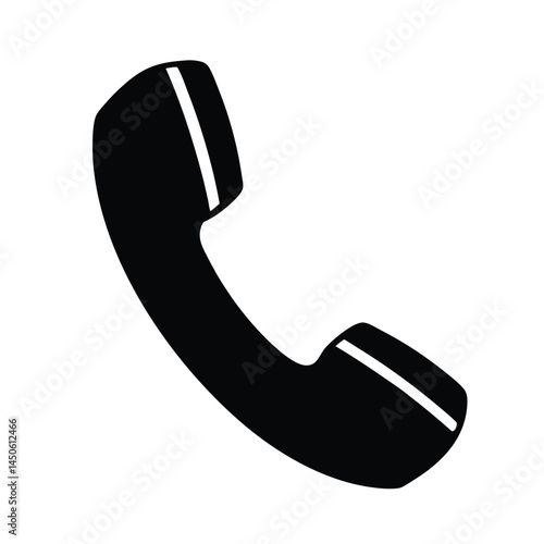 Simple black silhouette of a telephone handset, call icon on a white background