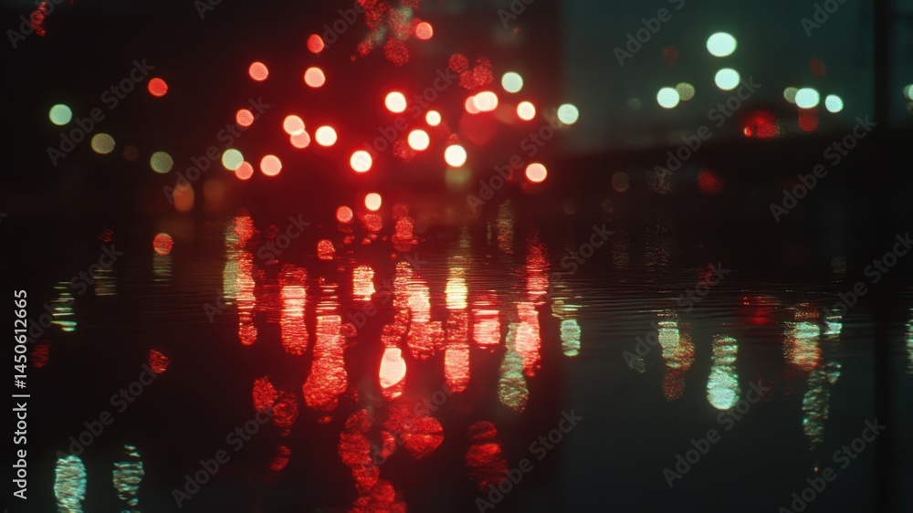 Fototapeta premium Bokeh lights reflection on water at night