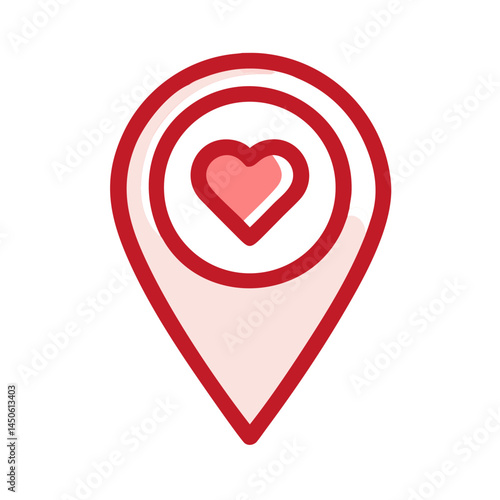 Location Pin with Heart Marker Icon Representing Romantic Destination and Loved Place Indicator
