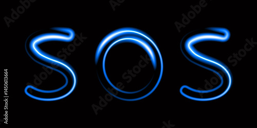Vector isolated illustration of the inscription SOS with neon effect.