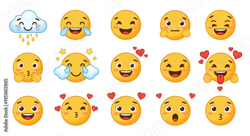 Cheerful Emoji Expressions Depicting Various Emotions and Reactions.