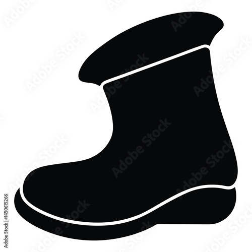 Stylized black and white illustration of a rain boot perfect for winter or autumn designs