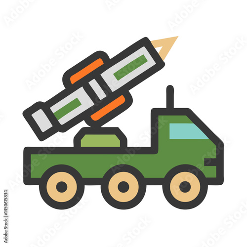 Military Rocket Launcher Vehicle Icon Representing Tactical Missile Deployment and Mobile Warfare Unit