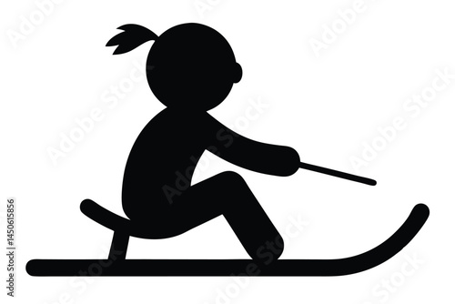 Silhouette of a person water skiing against a pure white background for summer sports
