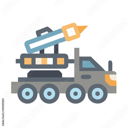 Military Rocket Launcher Vehicle Icon Representing Tactical Missile Deployment and Mobile Warfare Unit