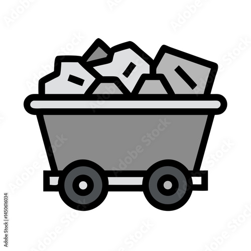 Mining Cart with Rocks Icon Representing Mineral Extraction and Industrial Transportation