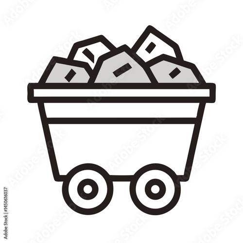 Mining Cart with Rocks Icon Representing Mineral Extraction and Industrial Transportation