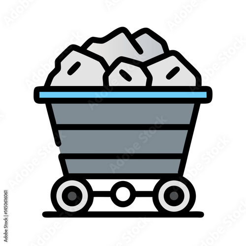 Mining Cart with Rocks Icon Representing Mineral Extraction and Industrial Transportation