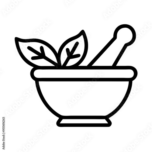 Mortar and Pestle Herbal Icon Representing Traditional Medicine and Natural Ingredient Preparation

