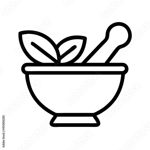 Mortar and Pestle Herbal Icon Representing Traditional Medicine and Natural Ingredient Preparation

