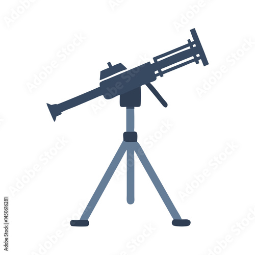 Mounted Machine Gun on Tripod Icon Representing Heavy Weaponry and Military Defense Equipment