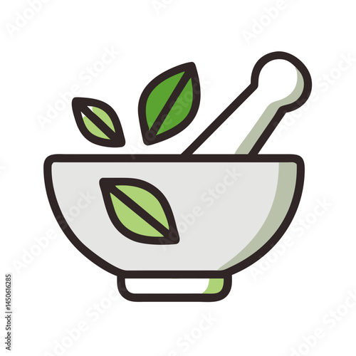 Mortar and Pestle Herbal Icon Representing Traditional Medicine and Natural Ingredient Preparation

