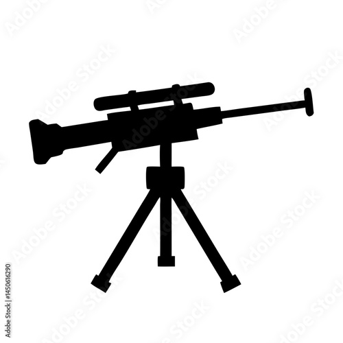 Mounted Machine Gun on Tripod Icon Representing Heavy Weaponry and Military Defense Equipment