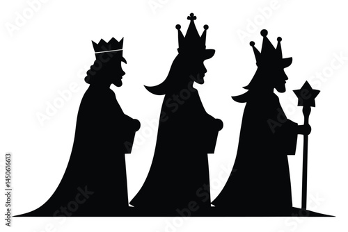 Silhouette illustration of three wise men bearing gifts for christmas celebration