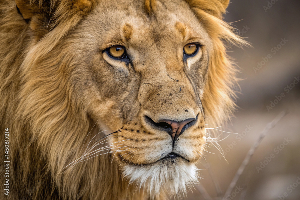 Naklejka premium Lion's face close-up