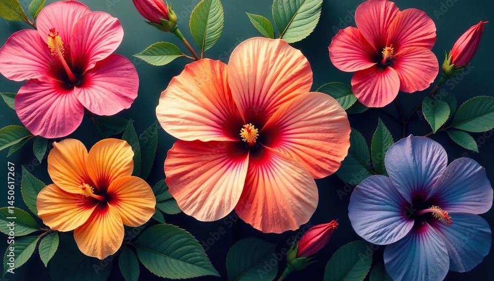 custom made wallpaper toronto digitalBold hibiscus & tropical blooms, vibrant colors, art, exotic