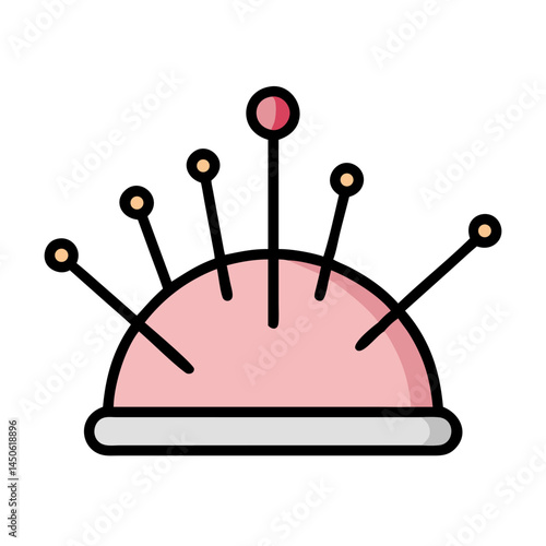 Pincushion with Pins Icon Representing Sewing Tools and Tailoring Accessories