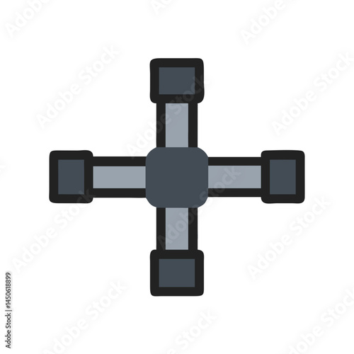 Pipe Fitting Connector Cross Icon Representing Plumbing Joint and Pipeline Distribution