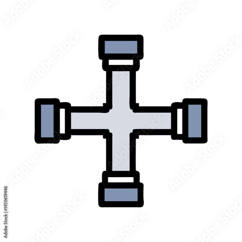 Pipe Fitting Connector Cross Icon Representing Plumbing Joint and Pipeline Distribution