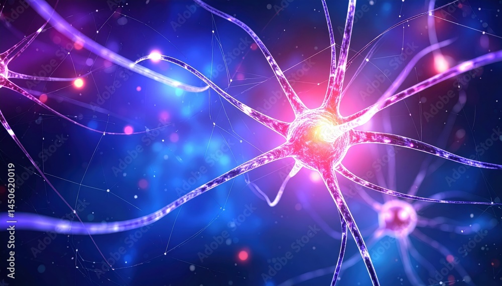 Fototapeta premium A close-up view of neurons showcasing their intricate structures, including dendrites and axons, highlighting their essential roles in transmitting signals.