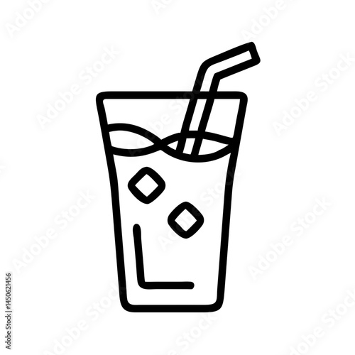Ginger Ale in Glass with Straw and Ice Cubes  