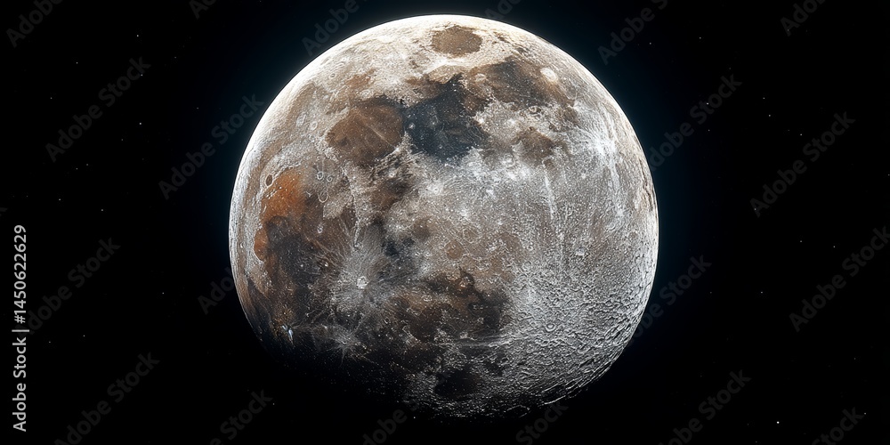 Fototapeta premium Detailed texture of luminous full moon against black background