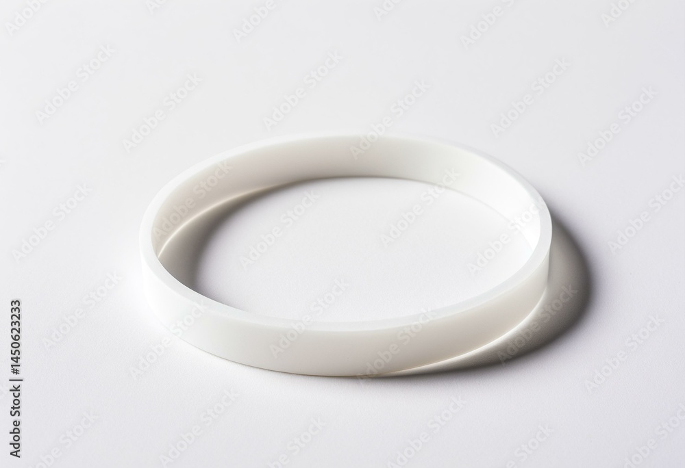 A white bangle bracelet on a white surface. A white bangle bracelet on a white surface.