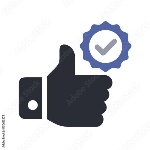 Thumbs Up with Verification Badge Icon Representing Approval, Trust, and Positive Endorsement