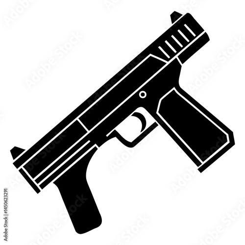 Isolated black pistol illustration for firearm enthusiasts and graphic design projects, weapon icon concept isolated on transparent background