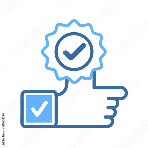 Thumbs Up with Verification Badge Icon Representing Approval, Trust, and Positive Endorsement