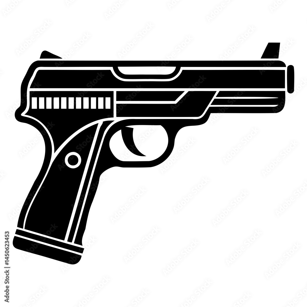 Vector illustration of a handgun pistol firearm weapon for security and military applications and design needs isolated on transparent background Vector illustration of a handgun pistol firearm weapon for security and military applications and design needs isolated on transparent background