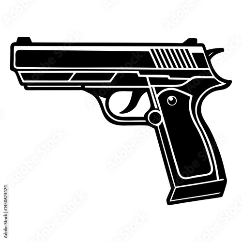 Black and white handgun vector illustration for firearm enthusiasts and design projects related to weapons and security isolated on transparent background