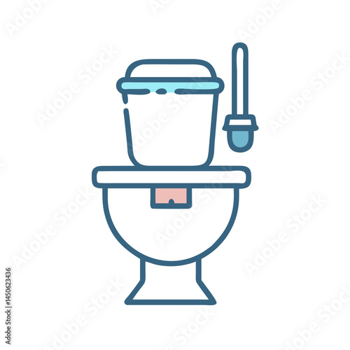 Toilet Bowl with Flush Handle Icon Representing Bathroom Fixture and Sanitary Plumbing