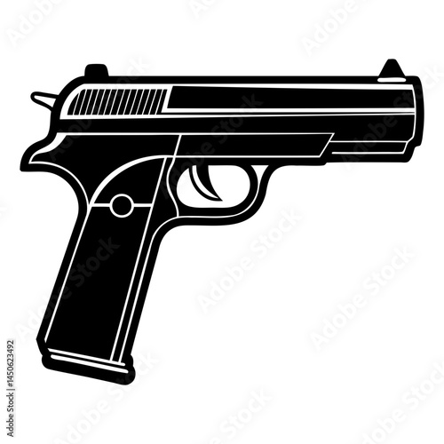 Black and white pistol handgun illustration vector design for firearm enthusiasts and graphic designers use case isolated on transparent background