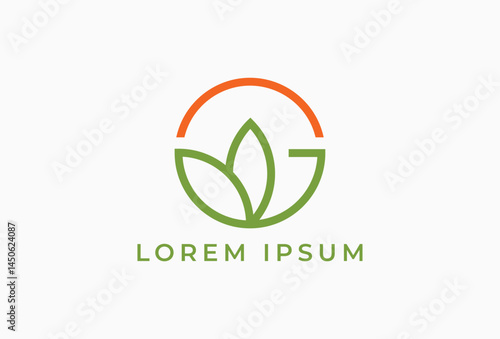 Modern Letter G Outline with Leaf and Sun Logo Design Element