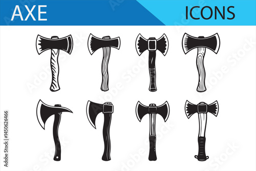 Black silhouette icons of axes, perfect for use in rugged outdoor, labor, and adventure-themed designs.