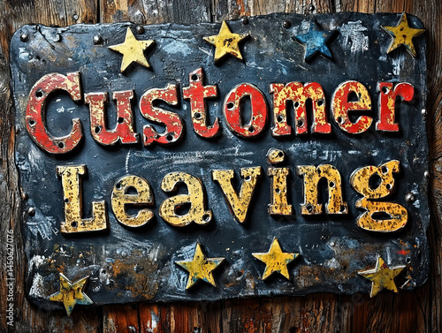 Customer Leaving  text writ...