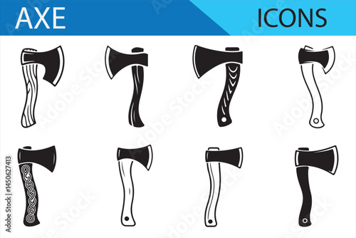 Axe icons collection with varied blade and handle styles for creative outdoor and adventure themes