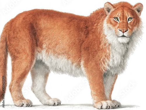 A depiction of a liger, a h...