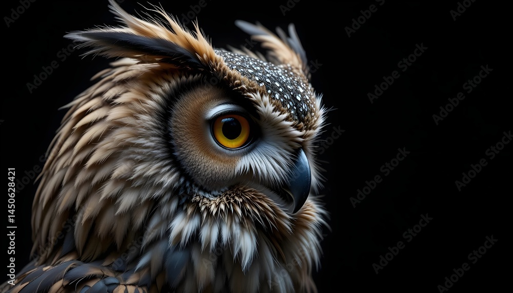 Fototapeta premium Majestic owl portrait dark background wildlife photography nighttime environment close-up view nature concept