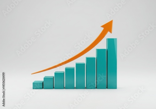 Free Download 3d teal bar graph with upward curved orange arrow - GFXLoad
