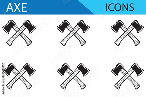 Various black axe icons with different handle styles, perfect for rugged and outdoor visuals.