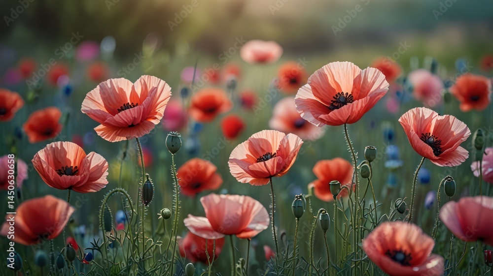 Obraz premium Poppy Field Sunset