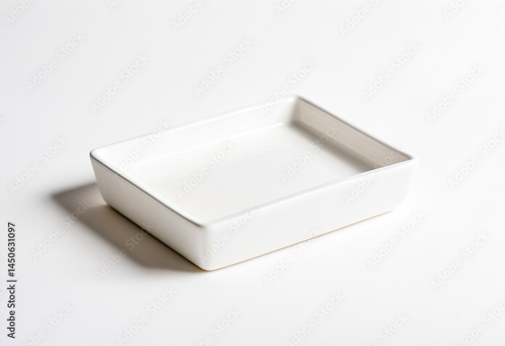 A white square tray on a white surface. A white square tray on a white surface.