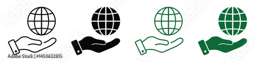 hand with globe icon. hand hold planet icon. earth day vector icon. save the planet symbol. globe in hand sign. SDGs environmental issues sign. vector illustration on transparent background