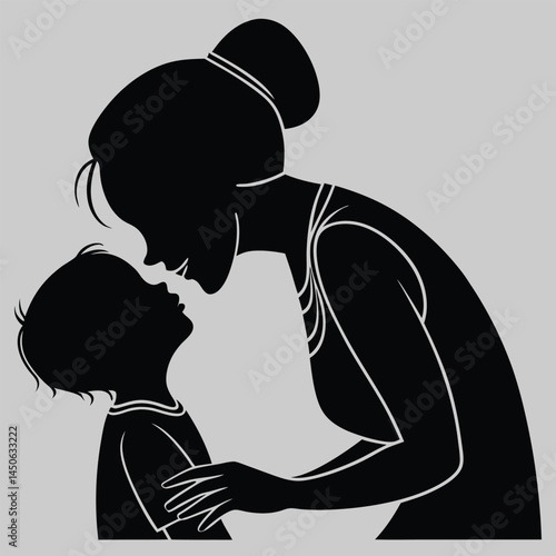 mother whispering a secret to child silhouette vector design art and illustration